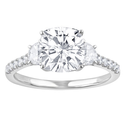 Cushion-Cut Lab Grown 2.25ctw. Diamond Side Half Moon Three Stone Engagement Ring in 14k White Gold